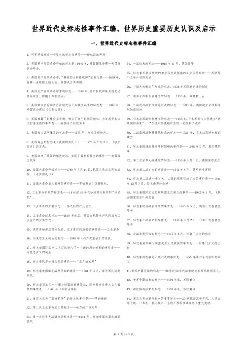 世界历史重要历史认识、启示及世界近代史标志性事件汇编