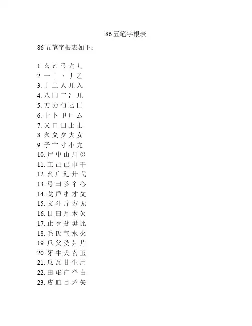 86五笔字根表