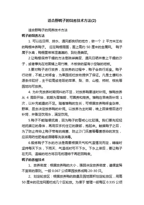 适合野鸭子的饲养技术方法