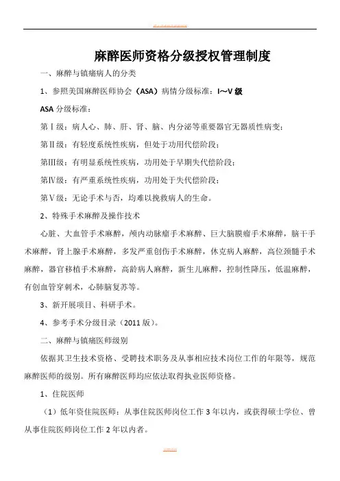 4.7-麻醉医师资格分级授权管理制度、程序、流程