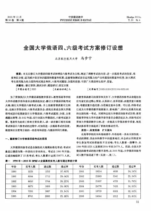 全国大学俄语四、六级考试方案修订设想