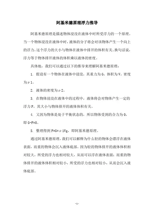 阿基米德原理浮力推导