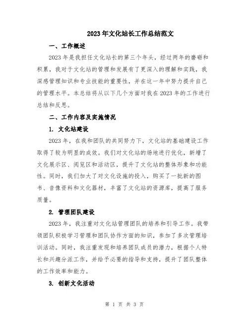 2023年文化站长工作总结范文