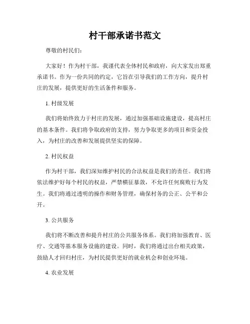 村干部承诺书范文