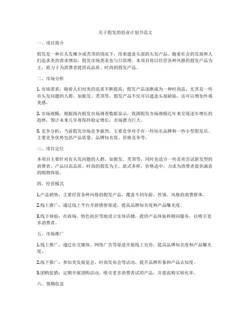 关于假发的创业计划书范文