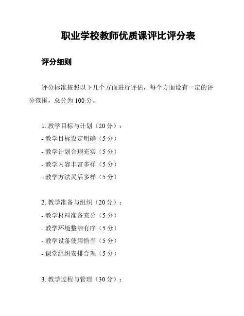 职业学校教师优质课评比评分表