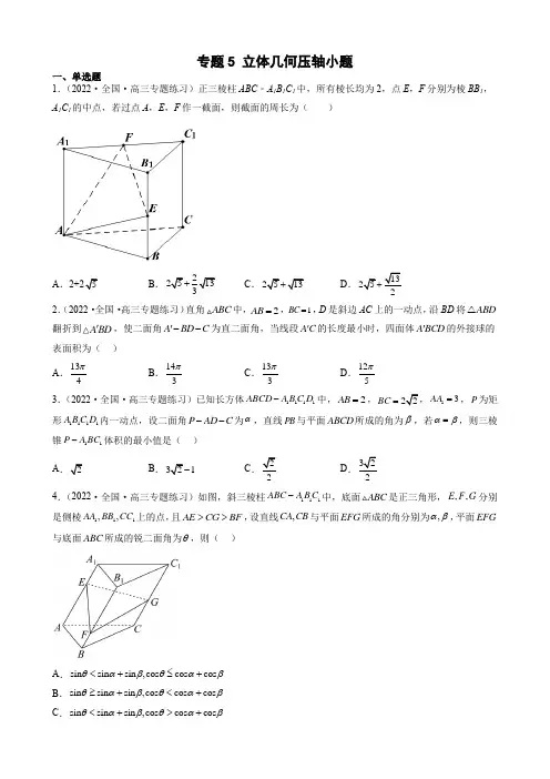 专题5 立体几何压轴小题(原卷版)