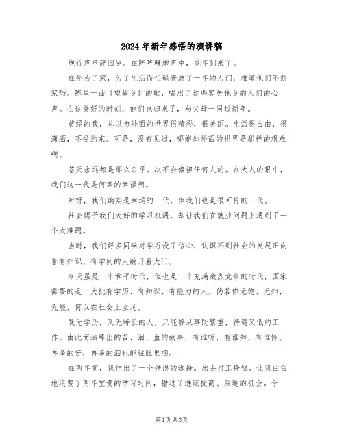 2024年新年感悟的演讲稿(二篇)