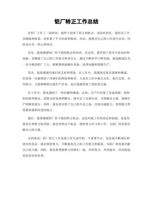 铝厂转正工作总结