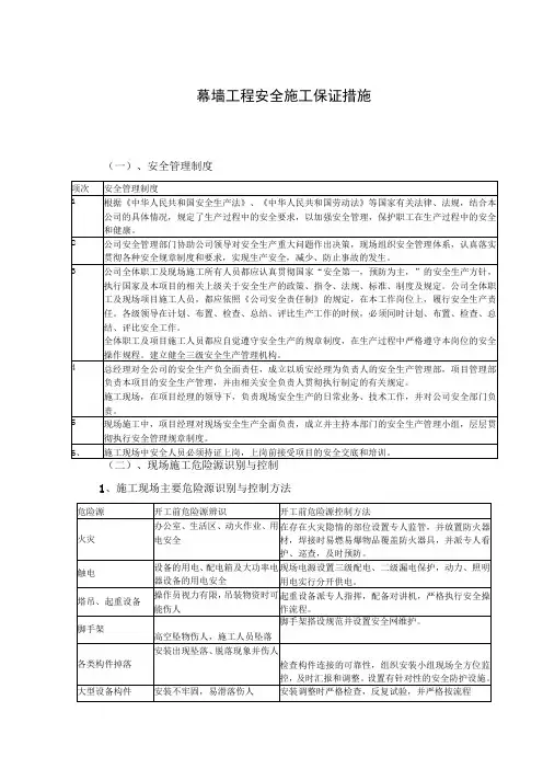 幕墙工程安全施工保证措施