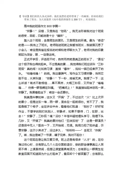 高中我的班级作文800字