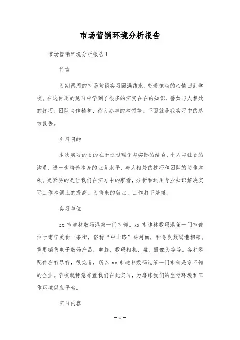 市场营销环境分析报告