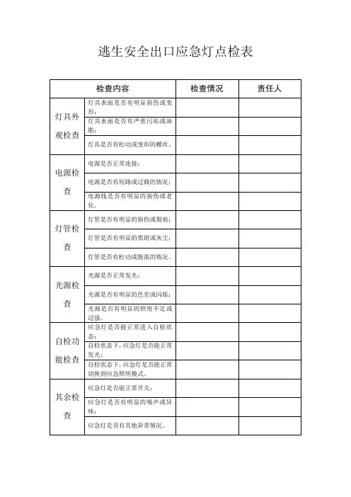 逃生安全出口应急灯点检表