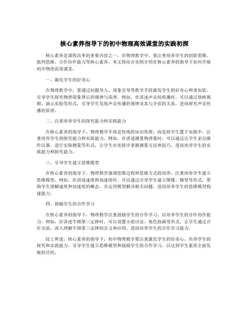 核心素养指导下的初中物理高效课堂的实践初探