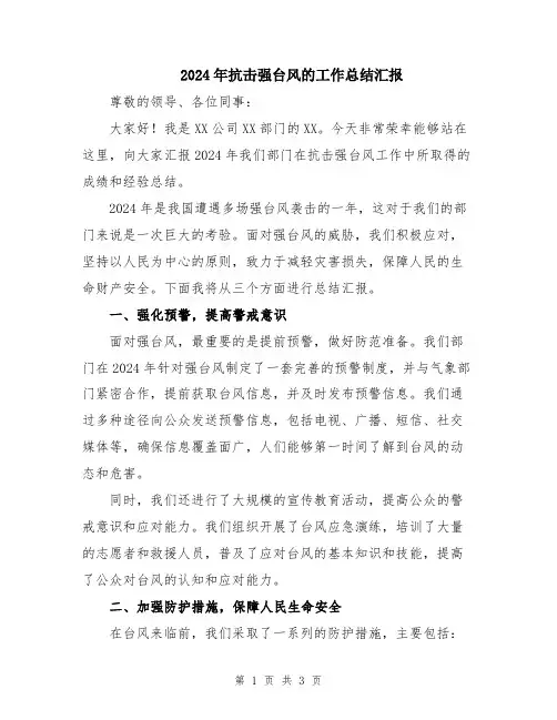 2024年抗击强台风的工作总结汇报