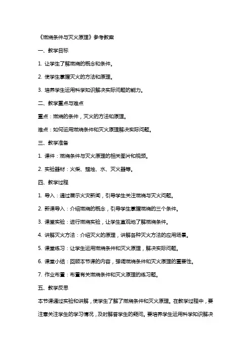 《燃烧条件与灭火原理》参考教案