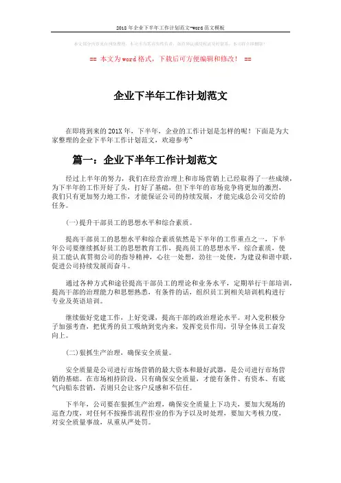 2018年企业下半年工作计划范文-word范文模板 (5页)