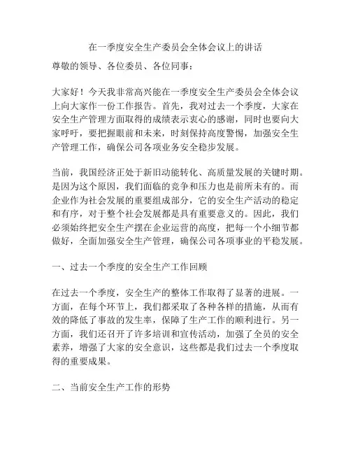 在一季度安全生产委员会全体会议上的讲话