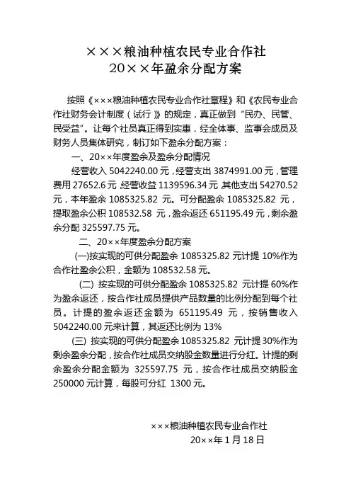 合作社盈余分配方案