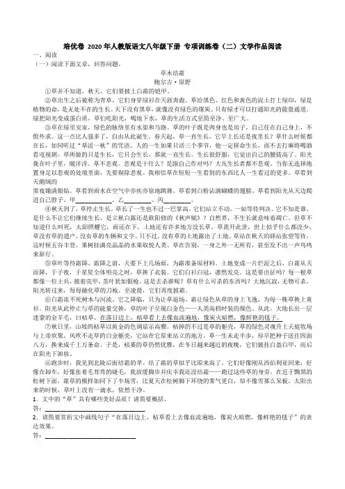 2020-2021人教版语文八年级下册 专项训练卷(二)文学作品阅读