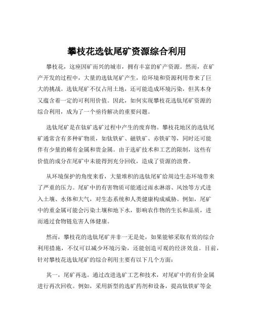 攀枝花选钛尾矿资源综合利用