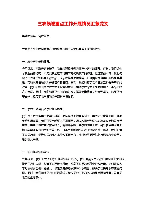 三农领域重点工作开展情况汇报范文