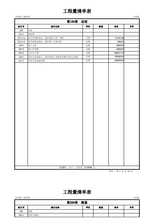 高速公路造价 工程量清单报价表实例