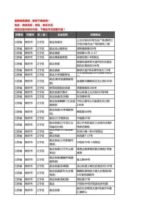 新版江苏省南京市江宁区韵达快递企业公司商家户名录单联系方式地址大全38家