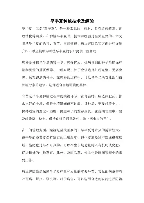 旱半夏种植技术及经验