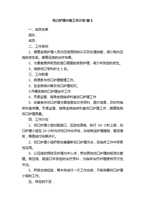 伤口护理小组工作计划