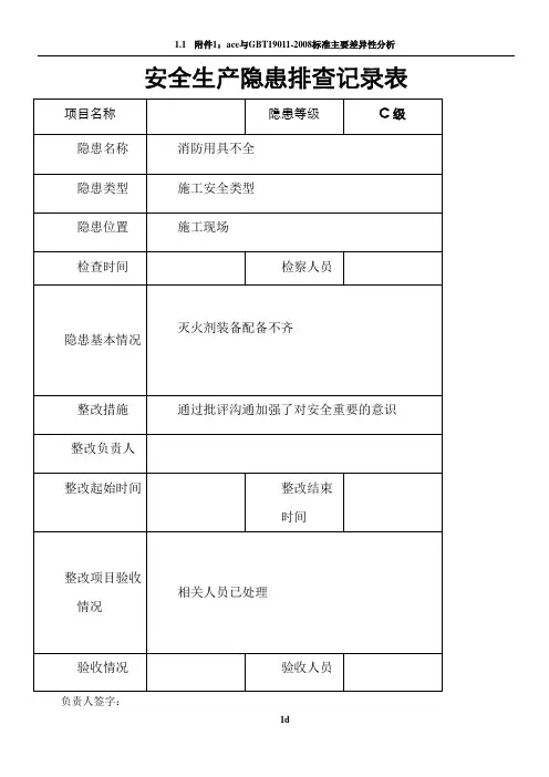 安全隐患排查记录文本表