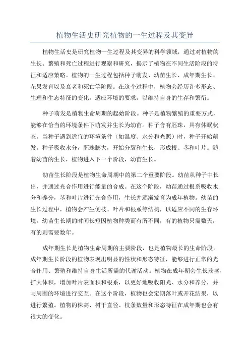 植物生活史研究植物的一生过程及其变异