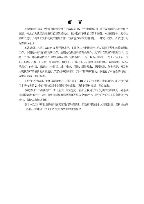 新疆部分主要非金属矿产资源调研报告