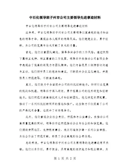 中石化领导班子州市公司主要领导先进事迹材料