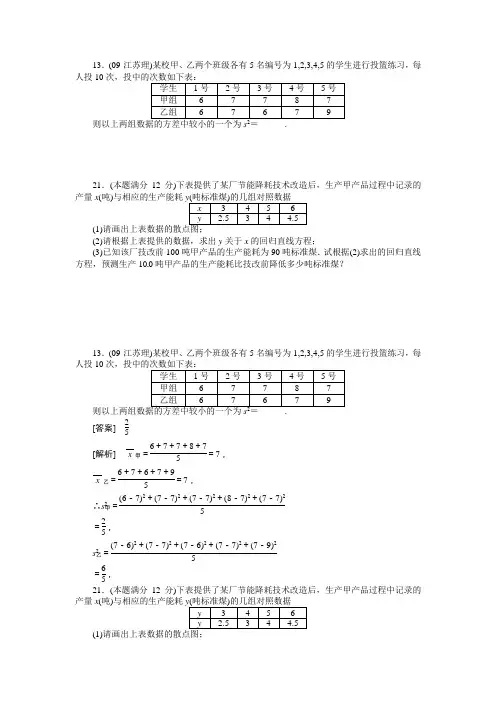 线性回归方程练习及答案