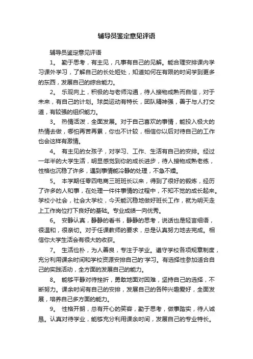 辅导员鉴定意见评语