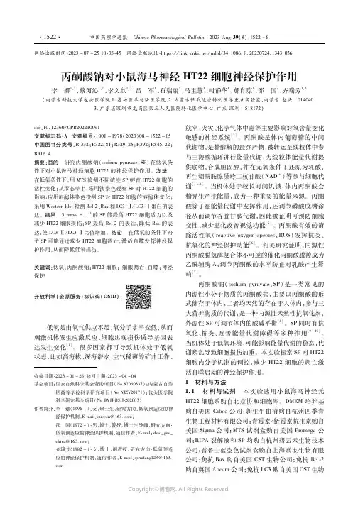 丙酮酸钠对小鼠海马神经HT22细胞神经保护作用
