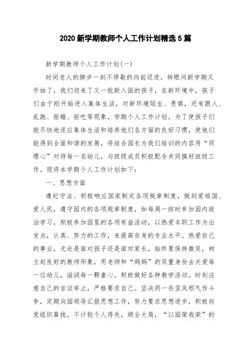 2020新学期教师个人工作计划精选5篇