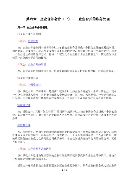 00159《高级财务会计》考纲6第六章-企业合并会计(一)——企业合并的账务处理