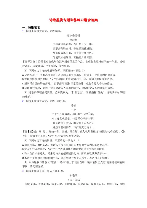 诗歌鉴赏专题训练练习题含答案