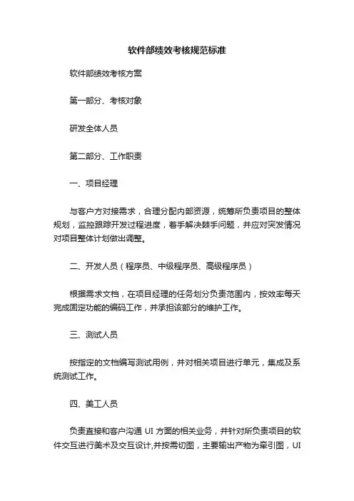 软件部绩效考核规范标准