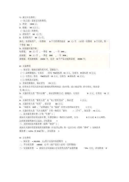 淘宝、天猫、京东网店费用对比分析