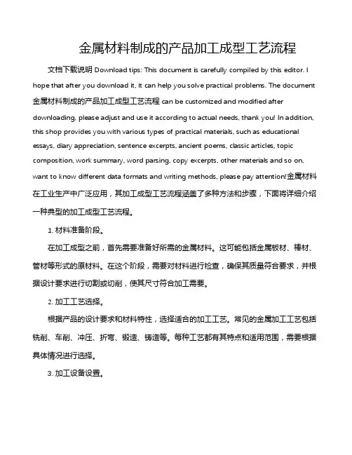 金属材料制成的产品加工成型工艺流程