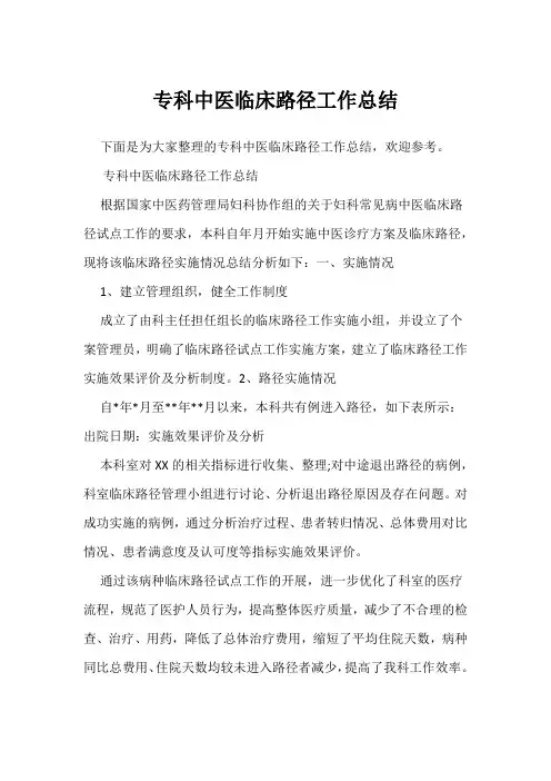 专科中医临床路径工作总结