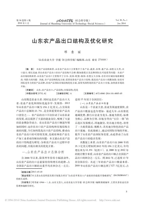 山东农产品出口结构及优化研究_邓秀丽[1]
