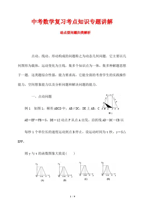 中考数学复习考点知识专题讲解---动点型问题归类解析
