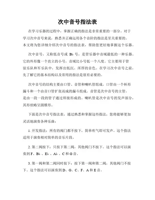 次中音号指法表