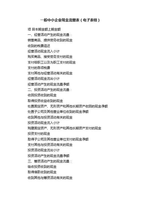 一般中小企业现金流量表（电子表格）