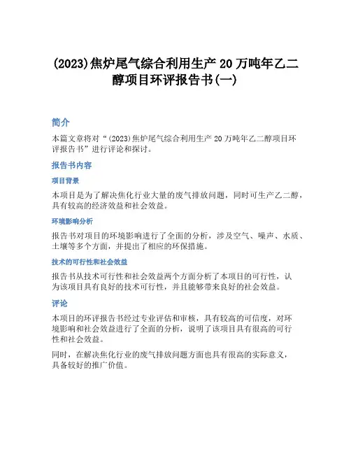 (2023)焦炉尾气综合利用生产20万吨年乙二醇项目环评报告书(一)