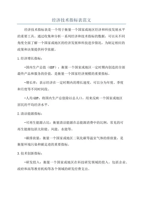 经济技术指标表范文